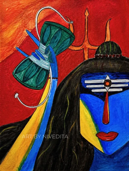 SHIVOHAM: The Courage To Transform (ART-18509-122316) - Handpainted Art Painting - 10in X 13in
