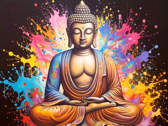 Peace, Prosperity & Positivity – Lord Buddha (PRT-17594-122435) - Canvas Art Print - 12in X 9in