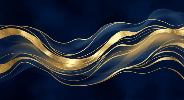 Royal Blue And Gold Fluid Luxury Wall Art (PRT-18446-122404) - Canvas Art Print - 42in X 23in