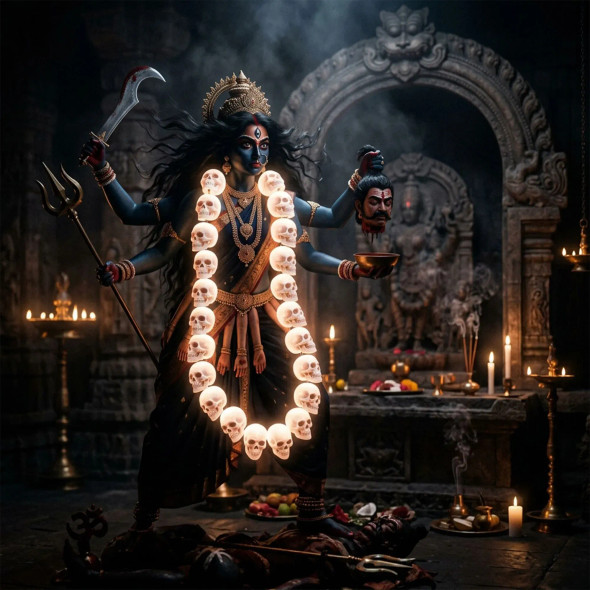 Kali Ma - The Garland Of Skulls | 50 Letters Of Sanskrit | Dissolution Of The Conceptual Mind (PRT-8740-122391) - Canvas Art Print - 12in X 12in