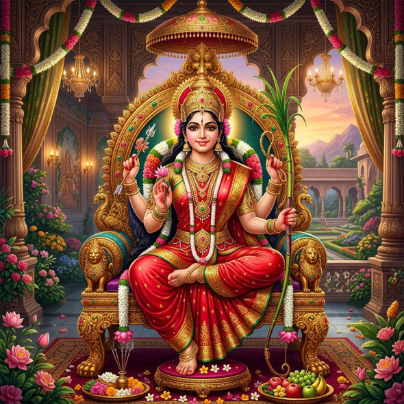 Lalitha Tripura Sundari - The Emergence Of Pure Bliss | Born Of Sacred Fire (PRT-8740-122380) - Canvas Art Print - 12in X 12in