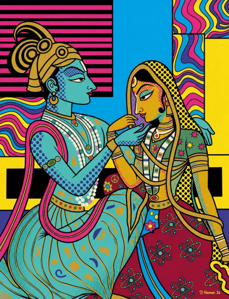 Radha-Krishna Bliss 02 (PRT-18374-122352) - Canvas Art Print - 23in X 30in