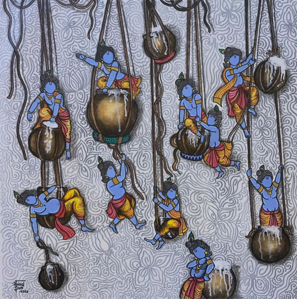Makhanchor 3 (ART-7129-122402) - Handpainted Art Painting - 32in X 32in