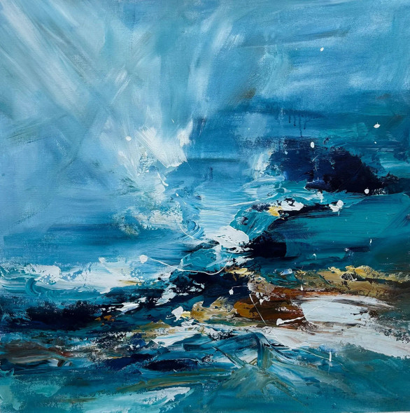 Abstract Seascape Painting | Original Handmade Contemporary Ocean Wall Art (ART-16885-122369) - Handpainted Art Painting - 48in X 48in