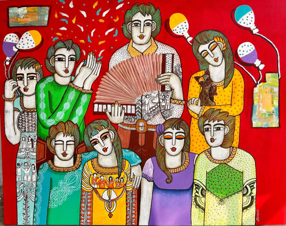 Party Time (ART-5103-122423) - Handpainted Art Painting - 60in X 48in