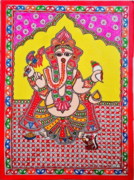 Ganpati Gajannan (ART-7470-122403) - Handpainted Art Painting - 11in X 15in