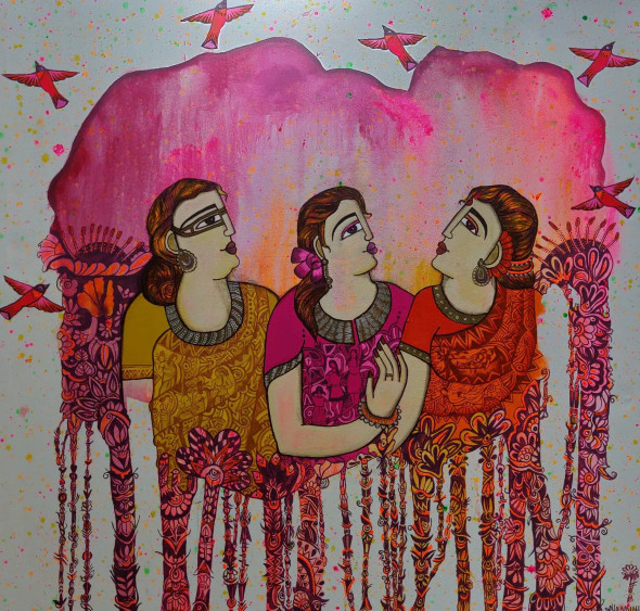 Three Genration Together (ART-5103-122424) - Handpainted Art Painting - 47in X 47in
