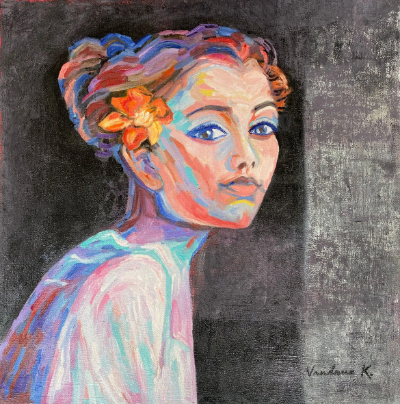 Girl With Flower (ART-18240-122412) - Handpainted Art Painting - 23in X 23in