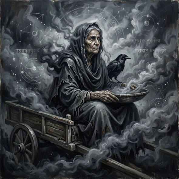Dhumavati Ma - The Elder Goddess | Wisdom Of Age, Loss & Letting Go (PRT-8740-122475) - Canvas Art Print - 12in X 12in