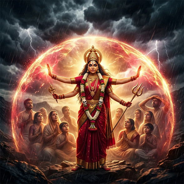Bhairavi Ma - Book Of Wisdom & Rosary Of Devotion | Sacred Knowledge Goddess (PRT-8740-122467) - Canvas Art Print - 12in X 12in