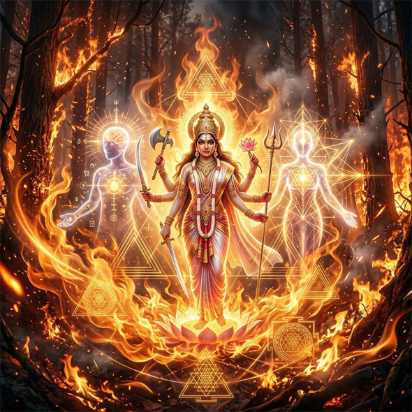 Bhairavi Ma - The Triple Aspect | Goddess Of Creative Destruction (PRT-8740-122465) - Canvas Art Print - 12in X 12in