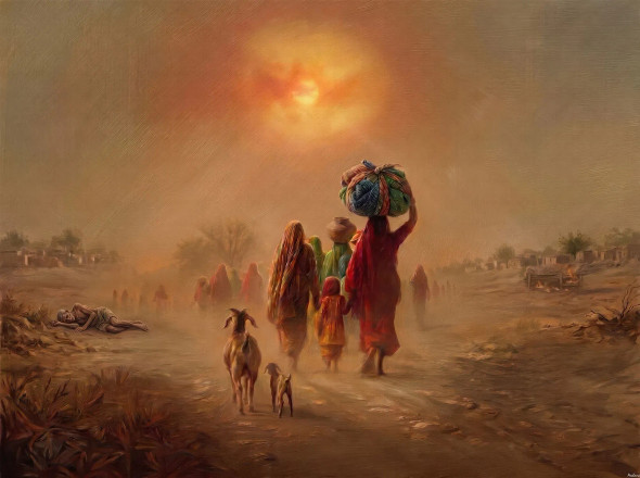 The Dust Of Partition: Toward A Distant Refuge (PRT-15697-122445) - Canvas Art Print - 60in X 45in