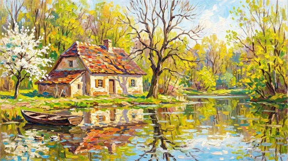 Reflections Beneath Springlight (PRT-15697-122566) - Canvas Art Print - 60in X 33in