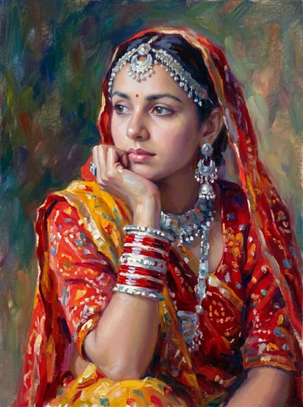 Jewels & Threads Of Rajasthan (PRT-15697-122565) - Canvas Art Print - 45in X 60in