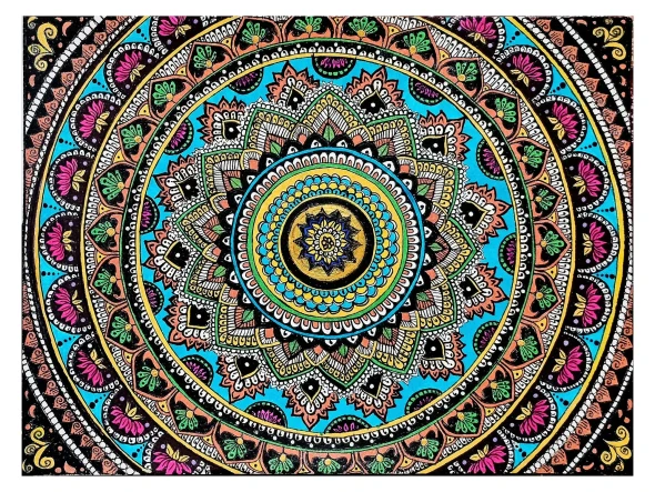 Harmony In Circles Handmade Mandala Art (PRT-17633-122487) - Canvas Art Print - 18in X 14in