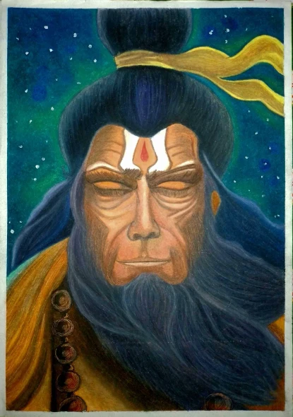 Hanumanji Painting (ART-17244-122495) - Handpainted Art Painting - 11in X 16in
