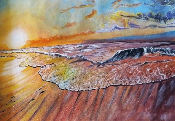 Beach Sunset Painting (ART-6189-122543) - Handpainted Art Painting - 24in X 17in