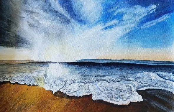 Beach Painting (ART-6189-122542) - Handpainted Art Painting - 17in X 11in