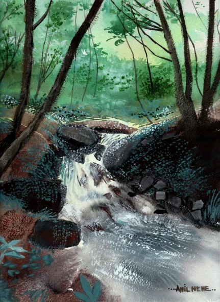 Stream 3 (ART-924-122560) - Handpainted Art Painting - 9in X 12in