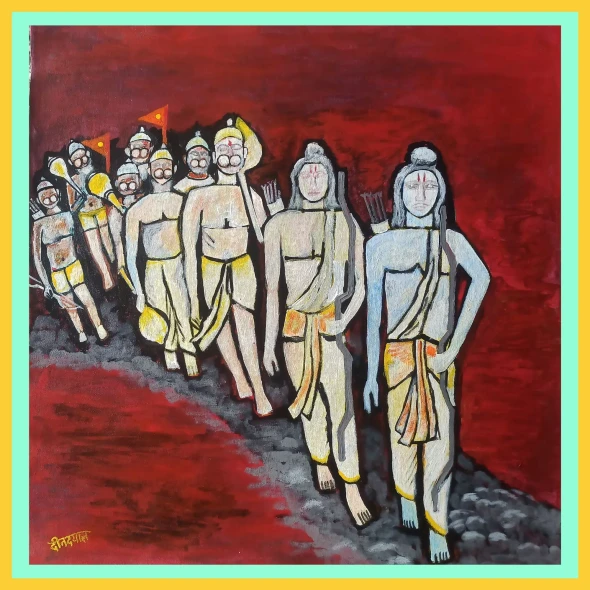 Ram Ji Ki Sena (ART-17698-122521) - Handpainted Art Painting - 24in X 24in