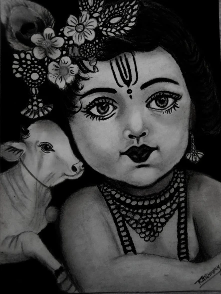Bal Krishna: Little But Everything (ART-18548-122490) - Handpainted Art Painting - 8in X 11in