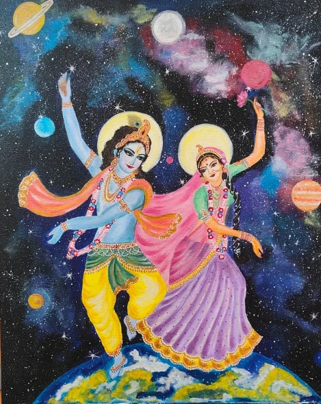 Divine Dance Across The Cosmos (ART-15751-122503) - Handpainted Art Painting - 20in X 24in