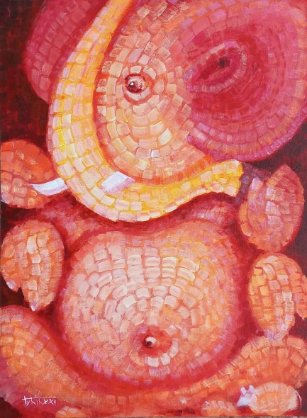 Ganesha (ART-16119-122613) - Handpainted Art Painting - 18in X 24in