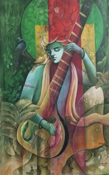 Music With Nature (ART-18391-122608) - Handpainted Art Painting - 27in X 44in