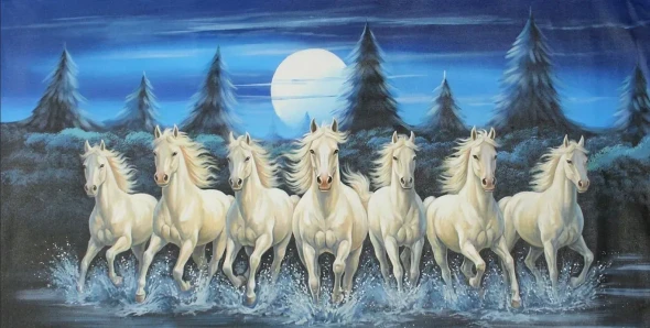7 Running Horses Painting Vastu (ART-3319-122586) - Handpainted Art Painting - 48in X 24in