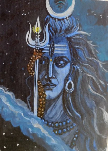 "Lord Shiva Divine Light Acrylic Canvas Painting" (ART-18547-122580) - Handpainted Art Painting - 9in X 13in