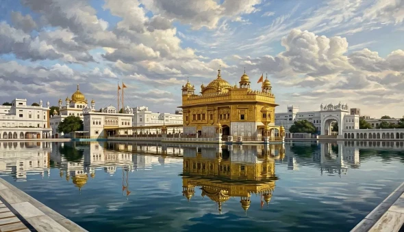Golden Temple Painting (ART-3319-122617) - Handpainted Art Painting - 60in X 36in