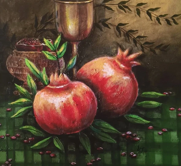 Pomegranates, Abundance And Rejuvenation (ART-6775-122612) - Handpainted Art Painting - 19in X 17in