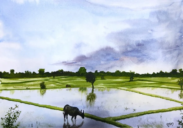 Farm (ART-5291-122583) - Handpainted Art Painting - 16in X 11in
