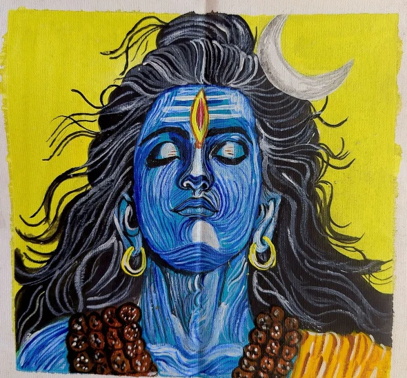 "Lord Shiva Meditating Acrylic Canvas Painting" (ART-18547-122579) - Handpainted Art Painting - 9in X 13in