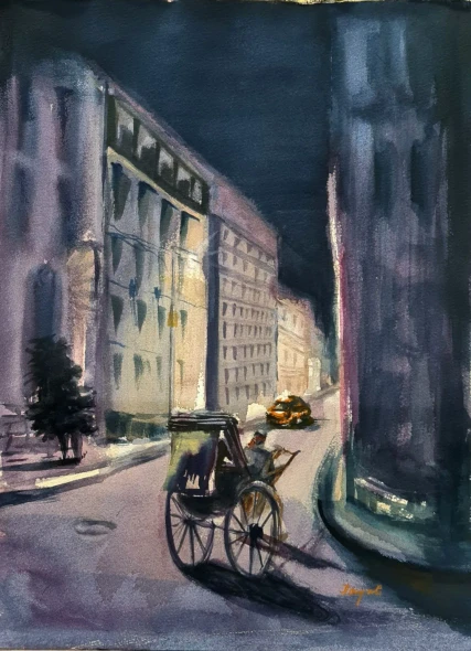 Shades Of A City (ART-18580-122567) - Handpainted Art Painting - 11in X 16in