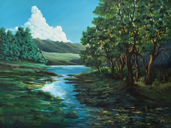 Morning View (ART-464-122647) - Handpainted Art Painting - 48in X 36in