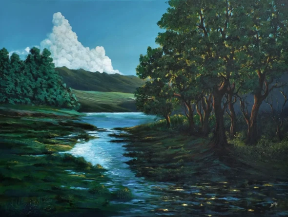 Morning View (ART-464-122647) - Handpainted Art Painting - 48in X 36in