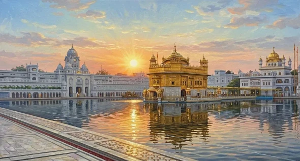 Golden Temple Painting (ART-3319-122745) - Handpainted Art Painting - 48in X 30in
