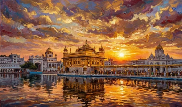 Golden Temple Painting (ART-3319-122741) - Handpainted Art Painting - 60in X 36in