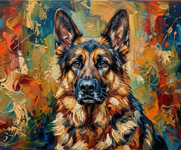 Handcrafted Abstract German Shepherd Dog Painting, Vibrant Pet Lover Gift (ART-3319-122735) - Handpainted Art Painting - 24in X 24in