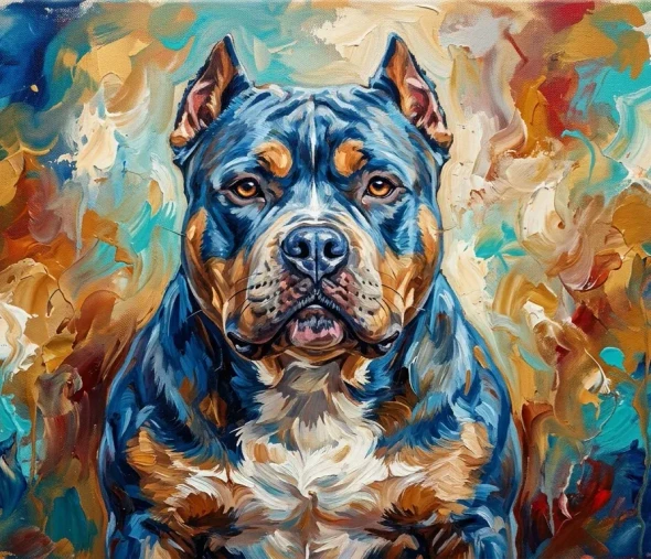 Pit Bull Abstract Acrylic Painting, Colorful Bully Breed Dog Wall Art (ART-3319-122736) - Handpainted Art Painting - 24in X 24in