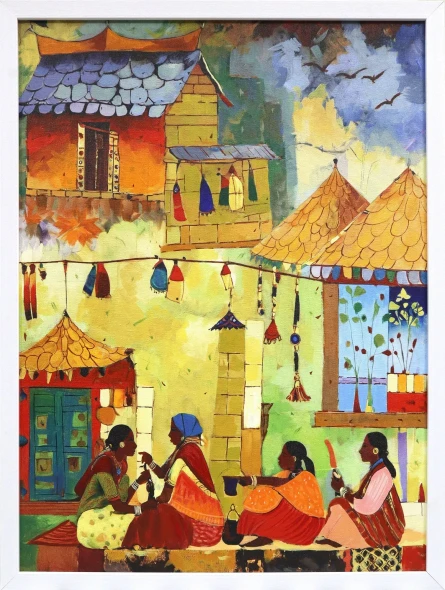 Diwali Make-up (ART-18572-122677) - Handpainted Art Painting - 18in X 24in