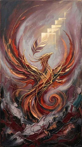 Phoenix Rising From Ash - Series: Beasts Of The Inner Cosmos - 05 (PRT-15697-122729) - Canvas Art Print - 33in X 60in