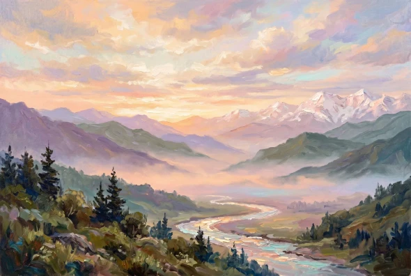 The River Remembers The Dawn (Sacred Peaks — A Himalayan Landscape Collection) (PRT-15697-122694) - Canvas Art Print - 60in X 40in