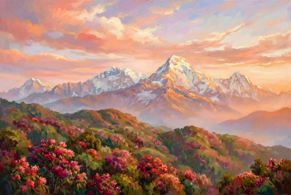 Spring Fire In The Himalayas (Sacred Peaks — A Himalayan Landscape Collection) (PRT-15697-122693) - Canvas Art Print - 60in X 40in