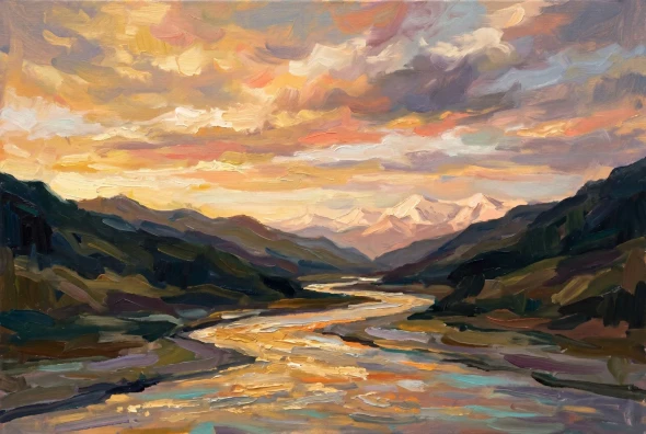 Fire On The Himalayan Water (Sacred Peaks — A Himalayan Landscape Collection) (PRT-15697-122695) - Canvas Art Print - 60in X 40in