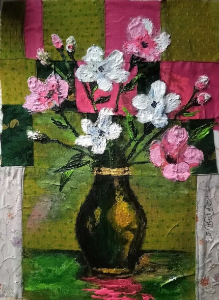 Flower Vase (ART-18168-122754) - Handpainted Art Painting - 12in X 17in