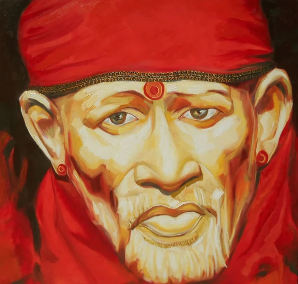 SAI BABA (ART-18572-122670) - Handpainted Art Painting - 48in X 48in
