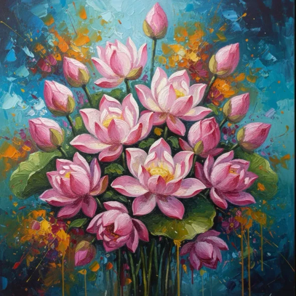 Abstract Lotus Blossom Painting- Texture Canvas Art (ART-3319-119566) - Handpainted Art Painting - 24in X 36in