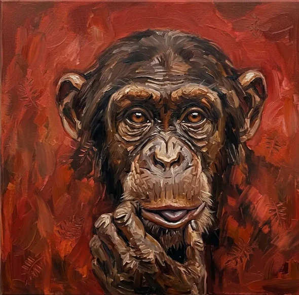 Majestic Chimpanzee Portrait Acrylic Painting | Textured Wildlife Canvas Art (ART-3319-122791) - Handpainted Art Painting - 24in X 24in